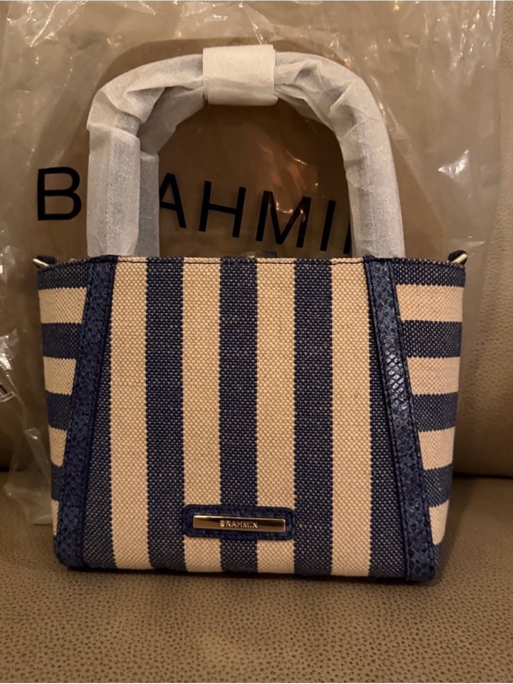 Brahmin Small Mona Blue Striped Playa Tote